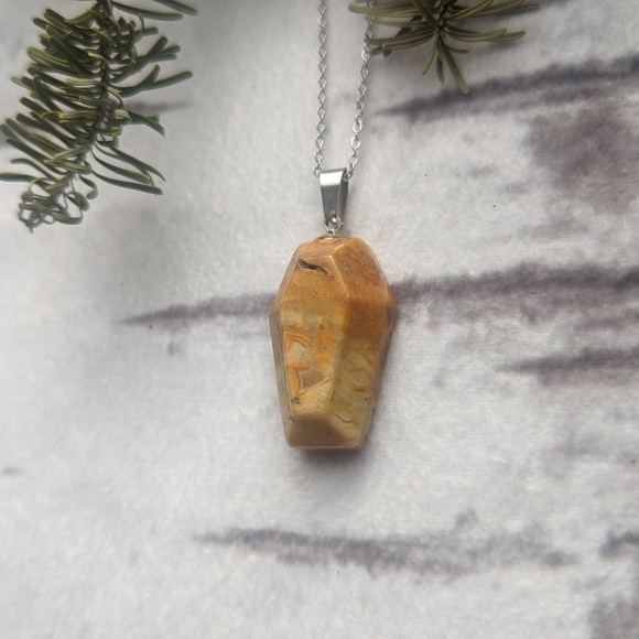 Crazy Agate Coffin Stone Necklace with Stainless steel chain - Picture 3 of 3